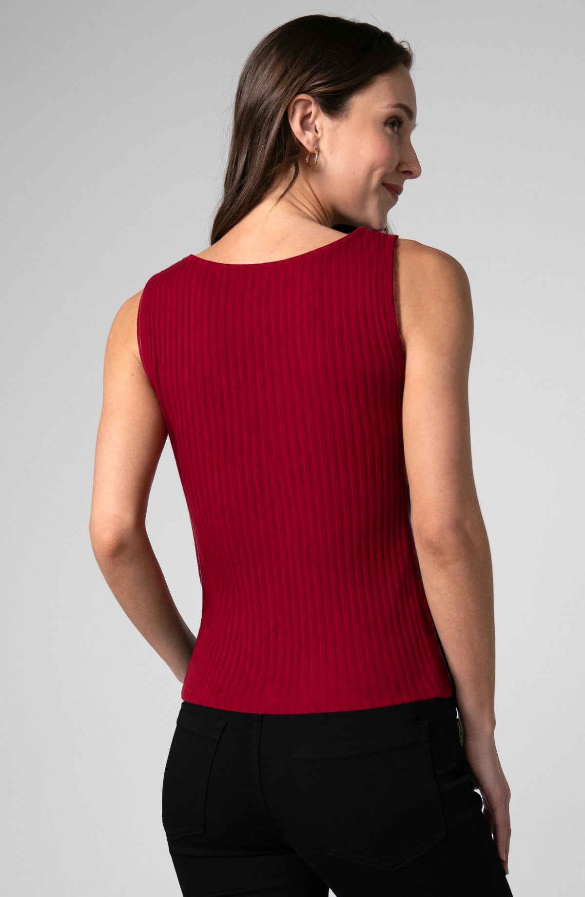 Liverpool Sleeveless High Boatneck Knit Top (Deep Cranberry)