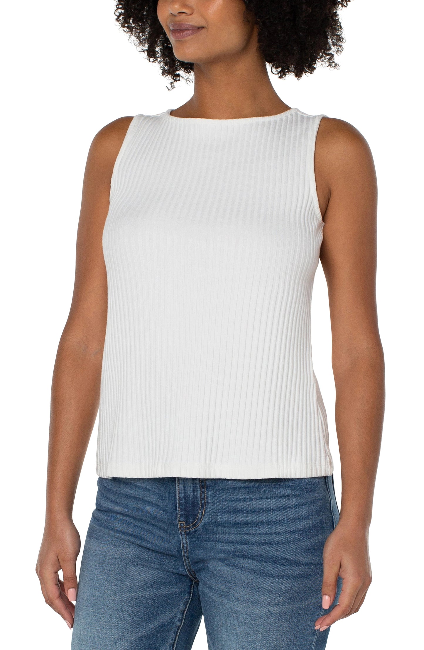Liverpool Sleeveless Boat Neck Rib Knit Top (Snow)