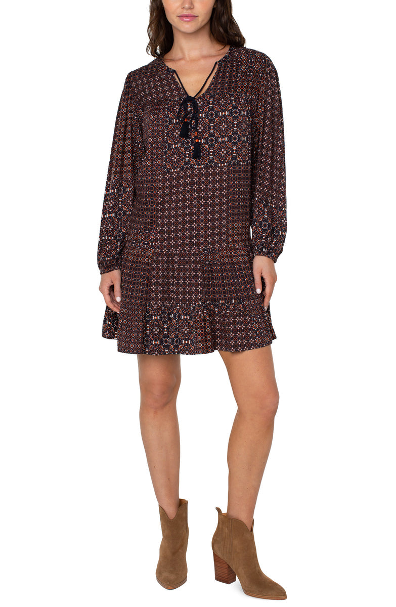 Liverpool's Boho Shift Dress (Patchwork Geo Ditsy)