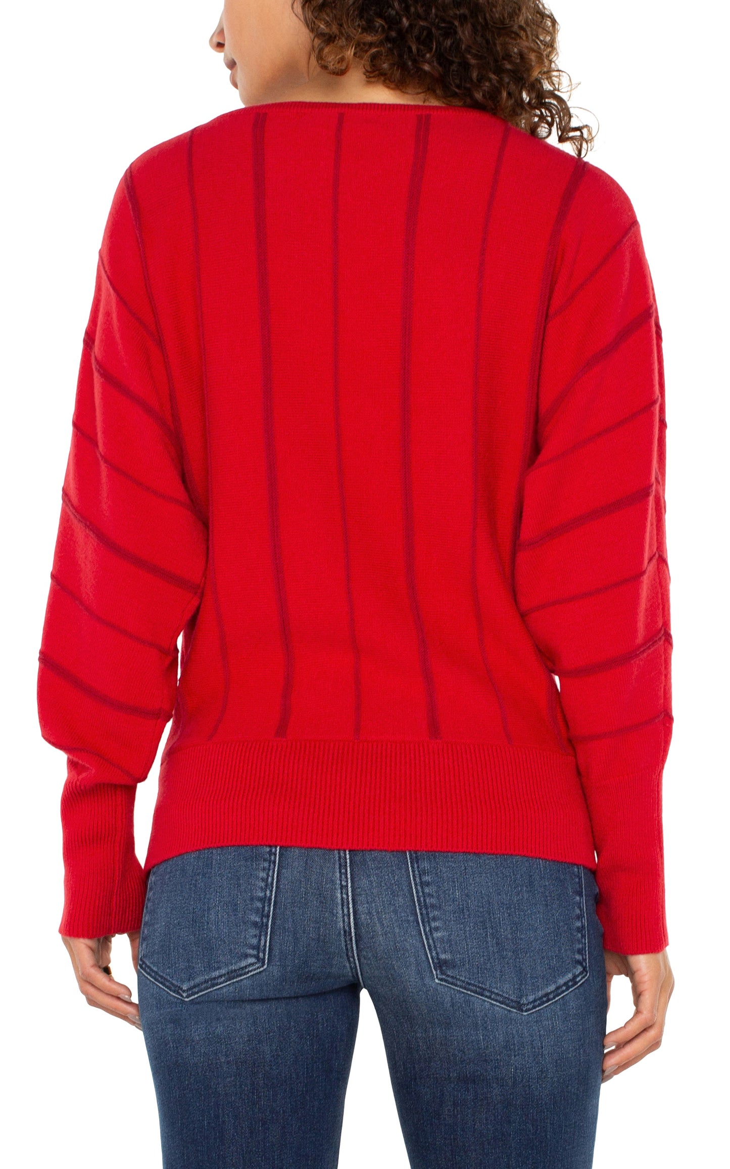 Liverpool Long Sleeve Dolman Sweater with Stripe (Tango Red)