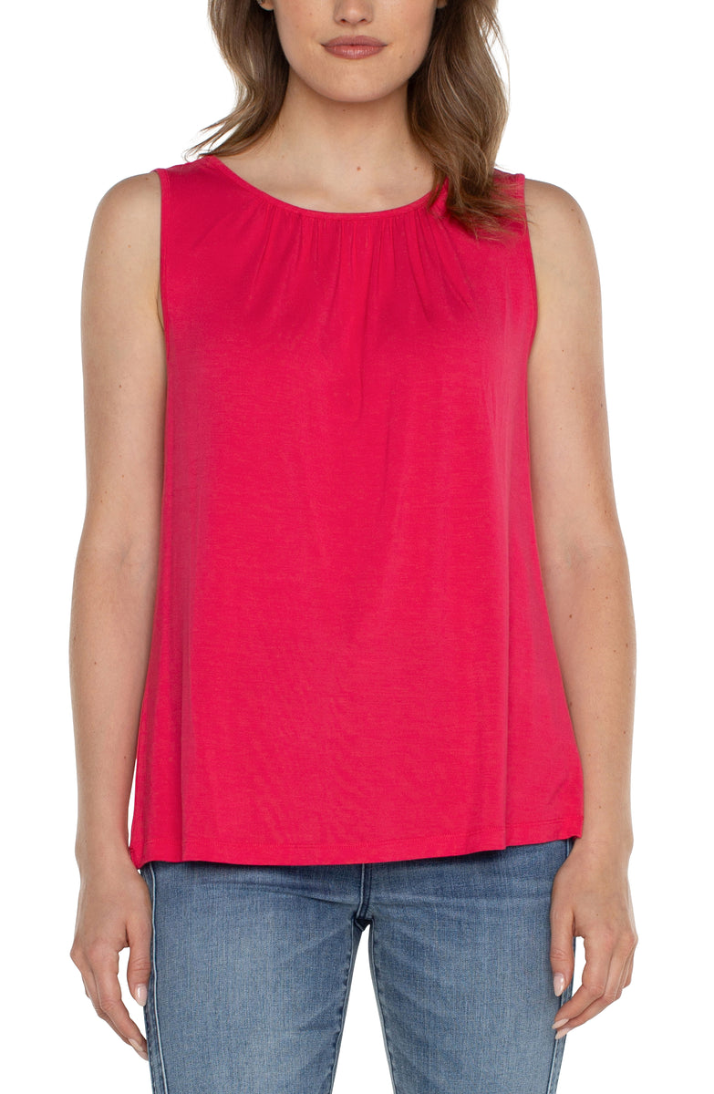 Liverpool A-line Sleeveless Knit Top w/Keyhole (Pink Punch)