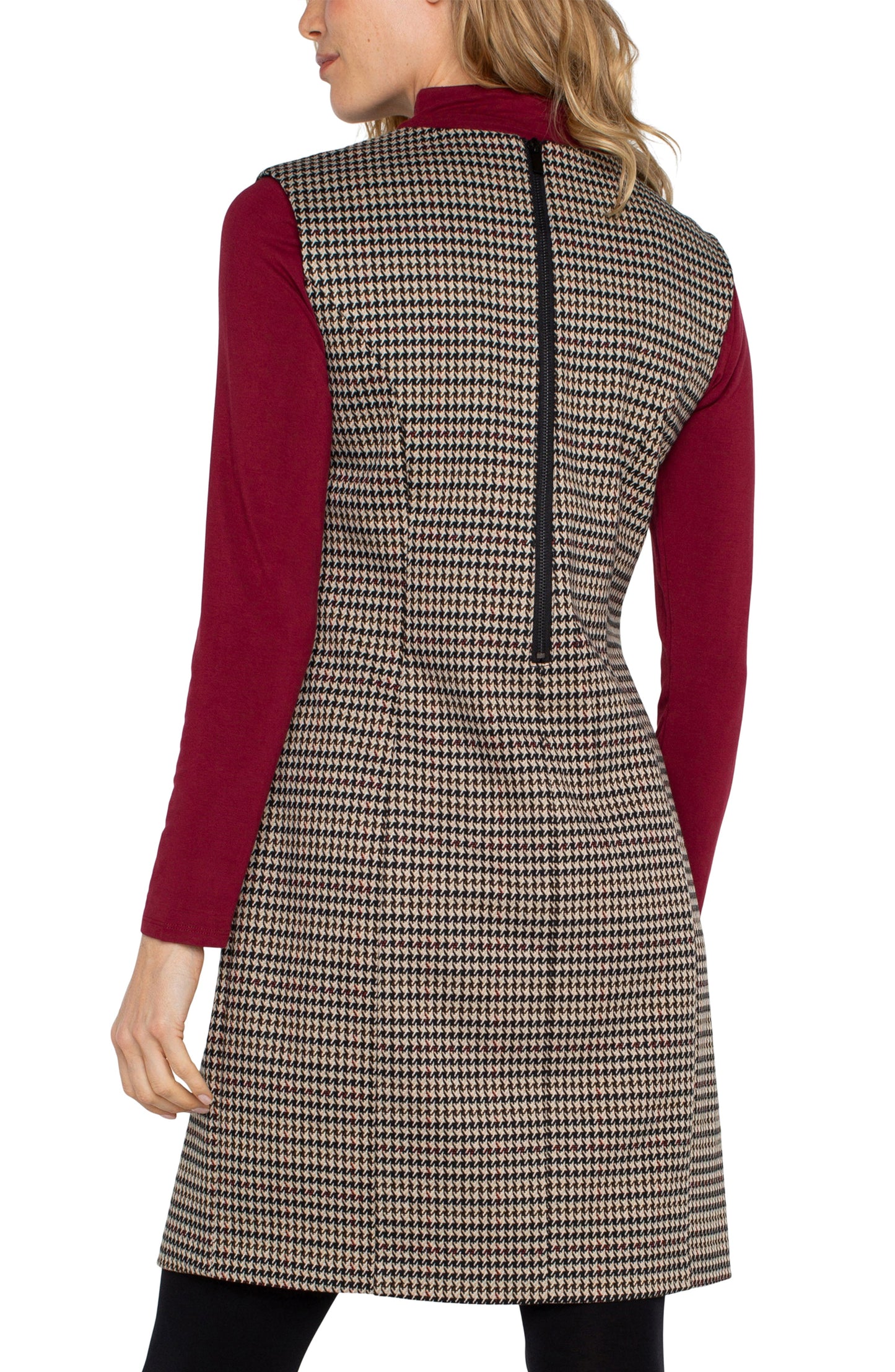 Liverpool Sleeveless Shift Dress (Black Tan Houndstooth)