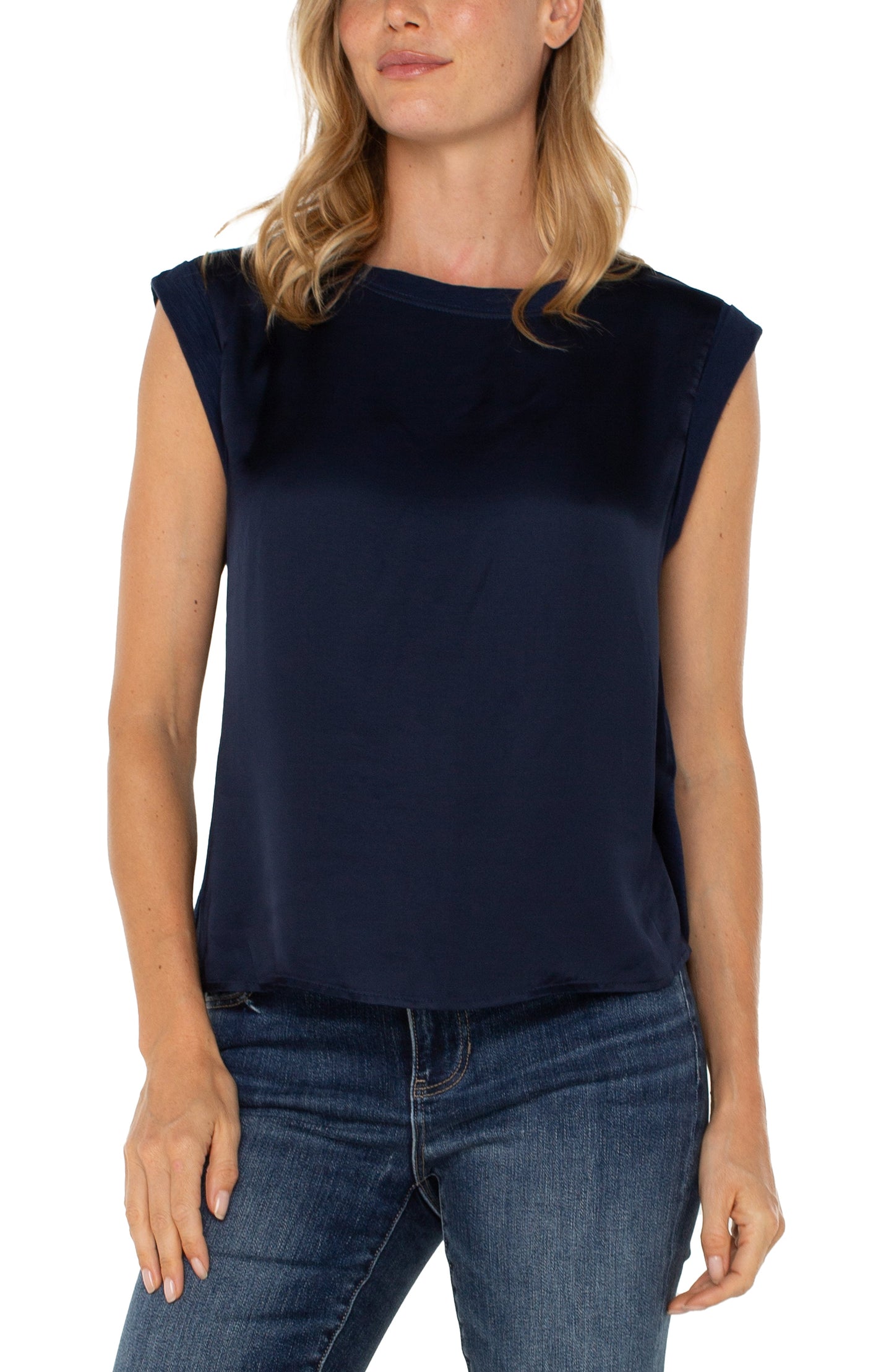 Liverpool Sleeveless Woven Knit Top (Dark Navy)