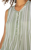 Liverpool Sleeveless Popover Button Front Woven with Pintucks (Green White Stripe)