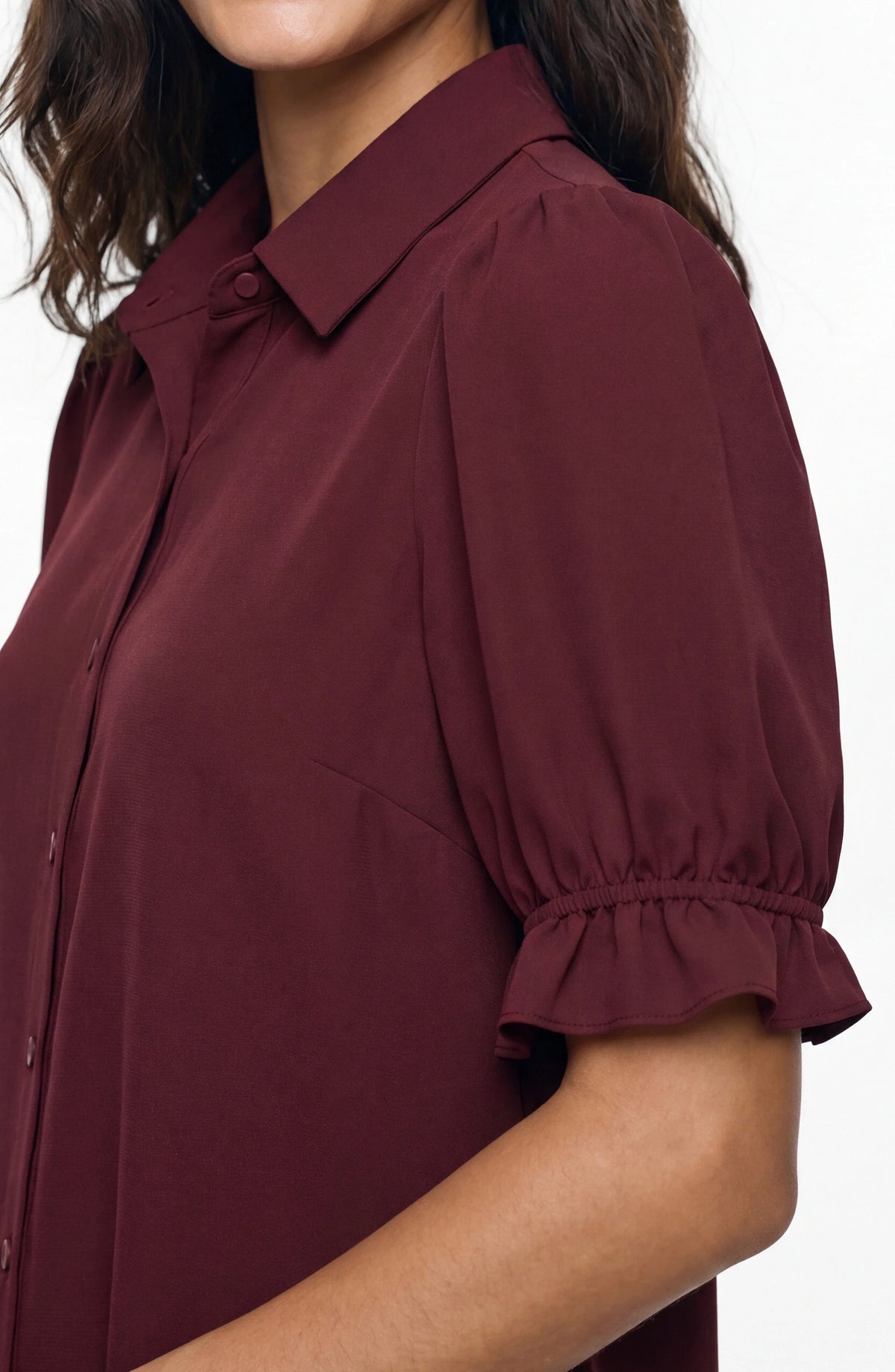 Liverpool Elbow Puff Sleeve Snap Front Knit Shirt (Oxblood)