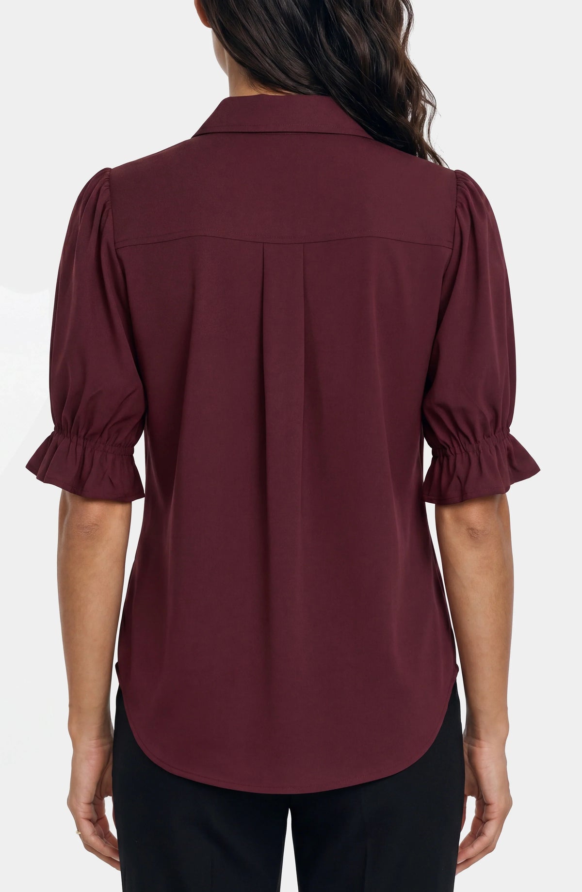 Liverpool Elbow Puff Sleeve Snap Front Knit Shirt (Oxblood)