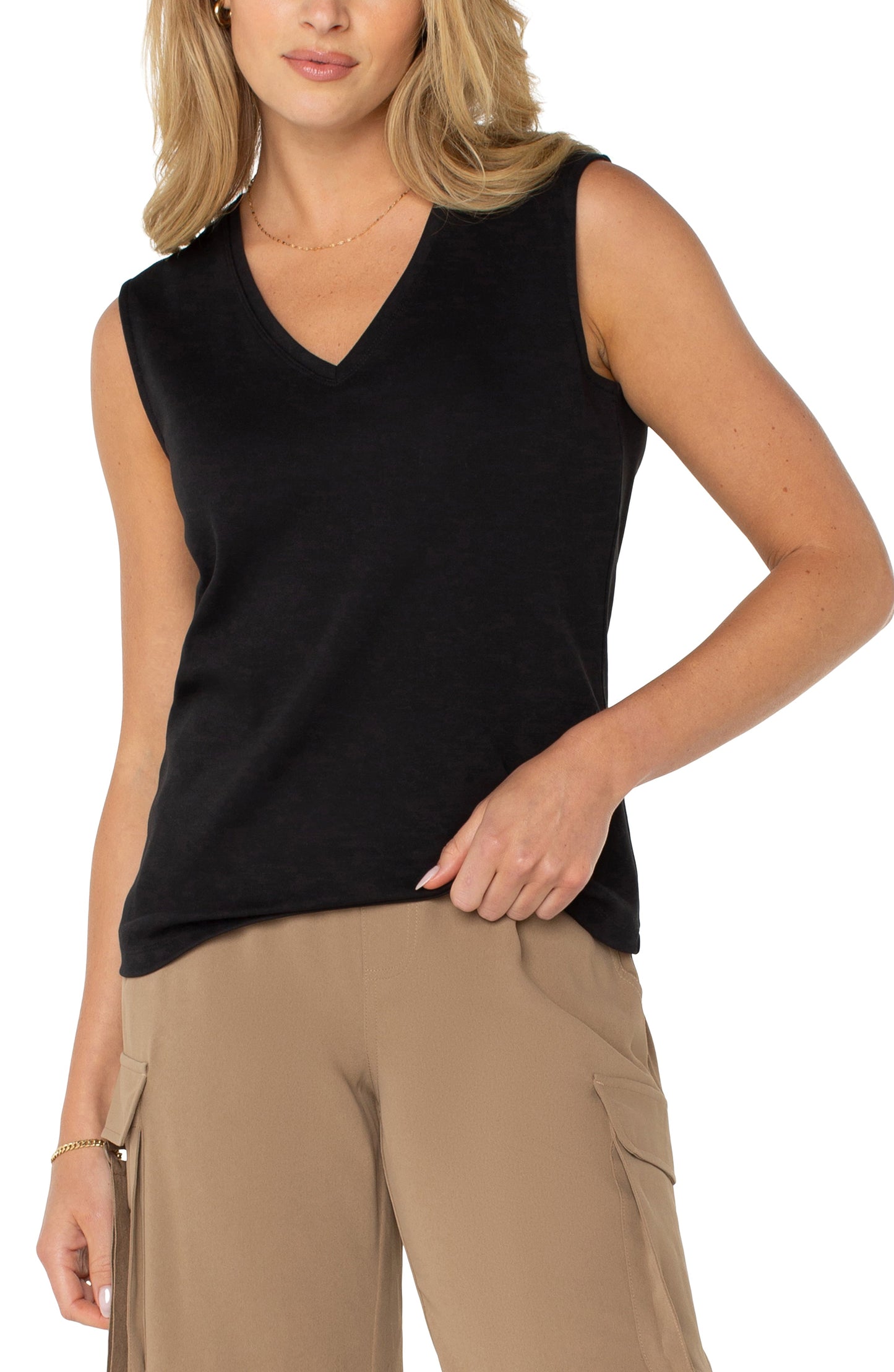 Liverpool Sleeveless V-neck Knit Top (Black)