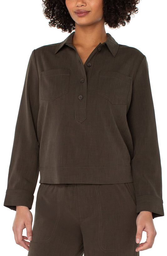 LM8H45TS39-popover_shirt_w_elastic_at_waist-black_olive-front