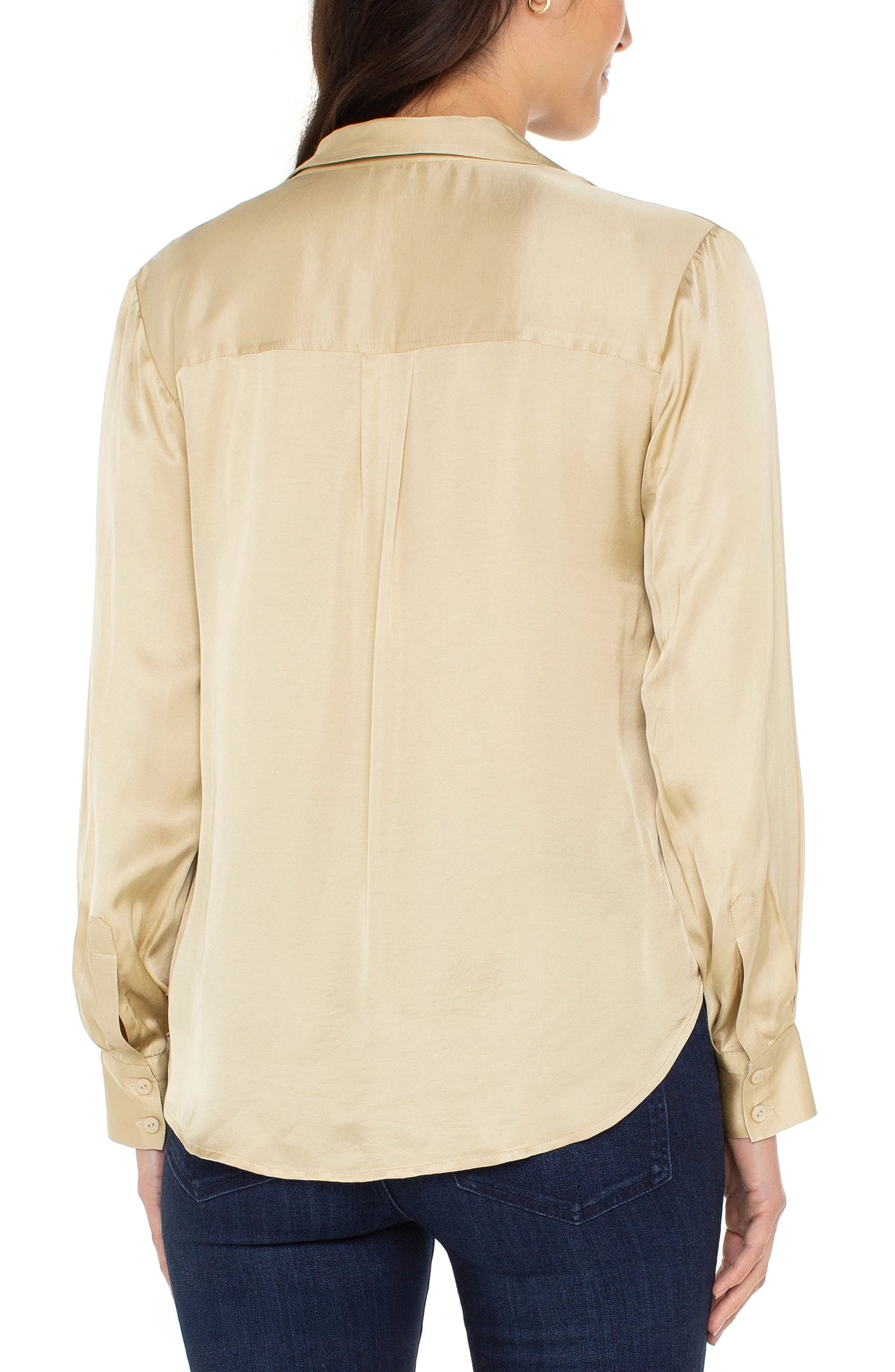 Liverpool Long Sleeve Button Front Woven Shirt (Pale Gold)