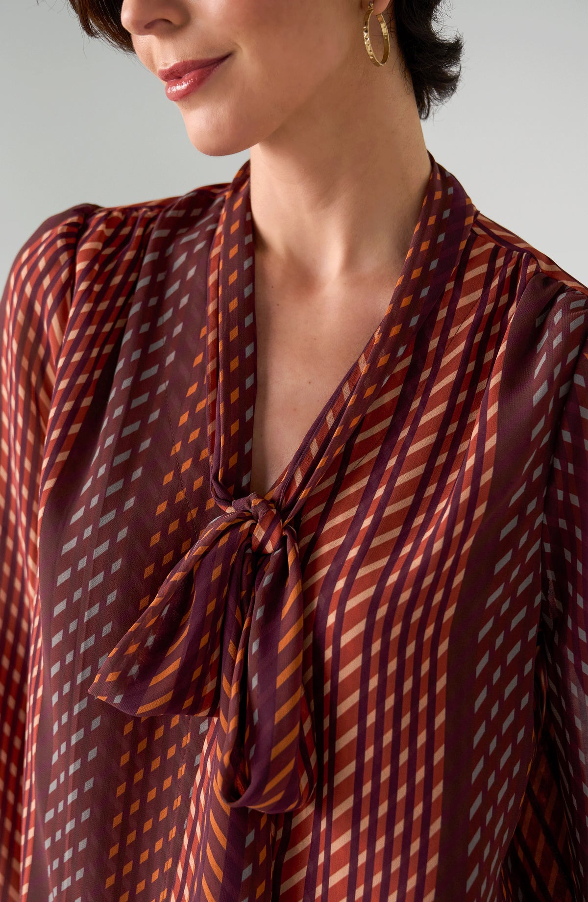 Liverpool Long Sleeve Woven Blouse W/ Neck Tie