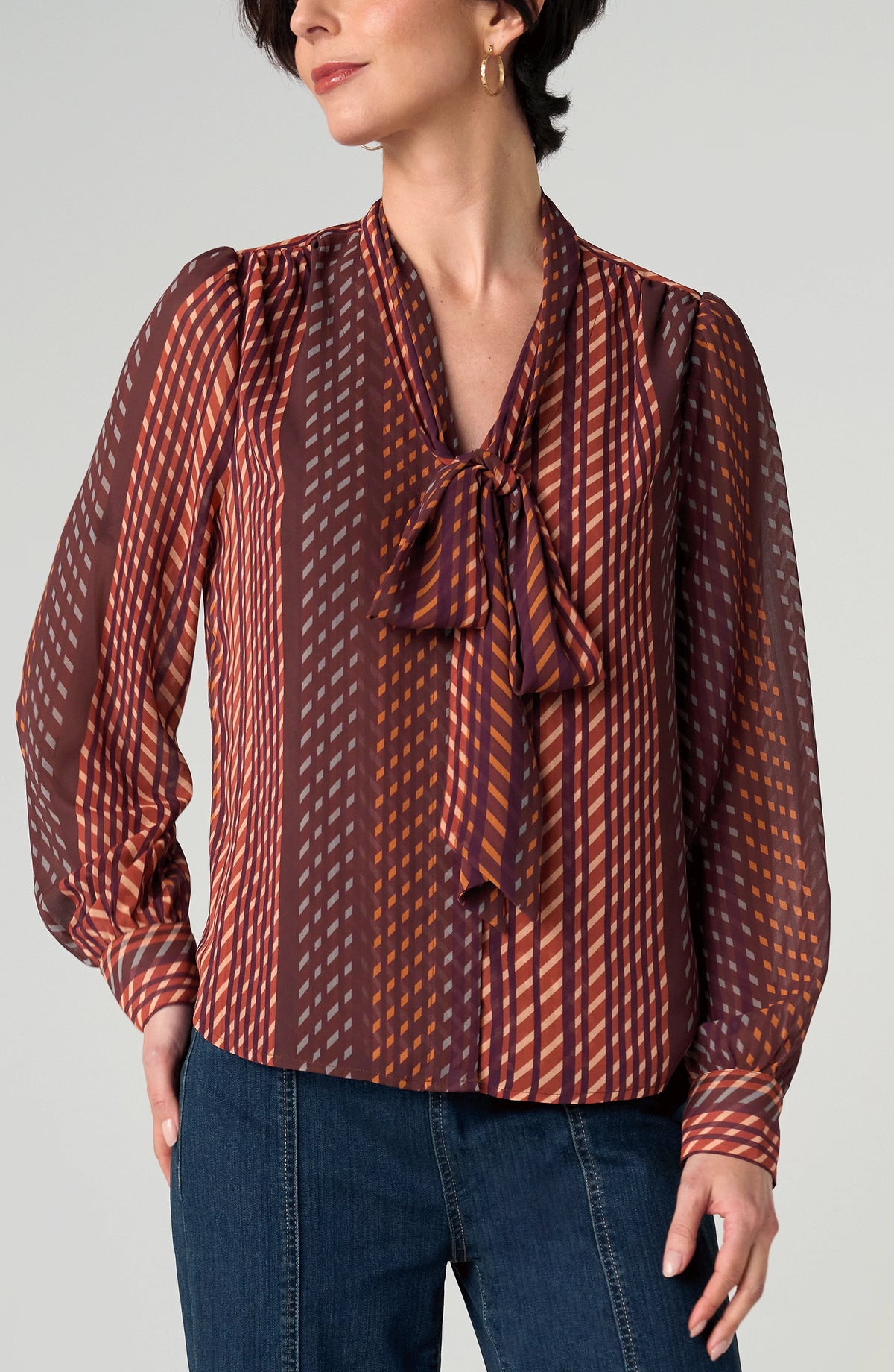 Liverpool Long Sleeve Woven Blouse W/ Neck Tie