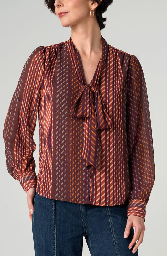 Liverpool Long Sleeve Woven Blouse W/ Neck Tie