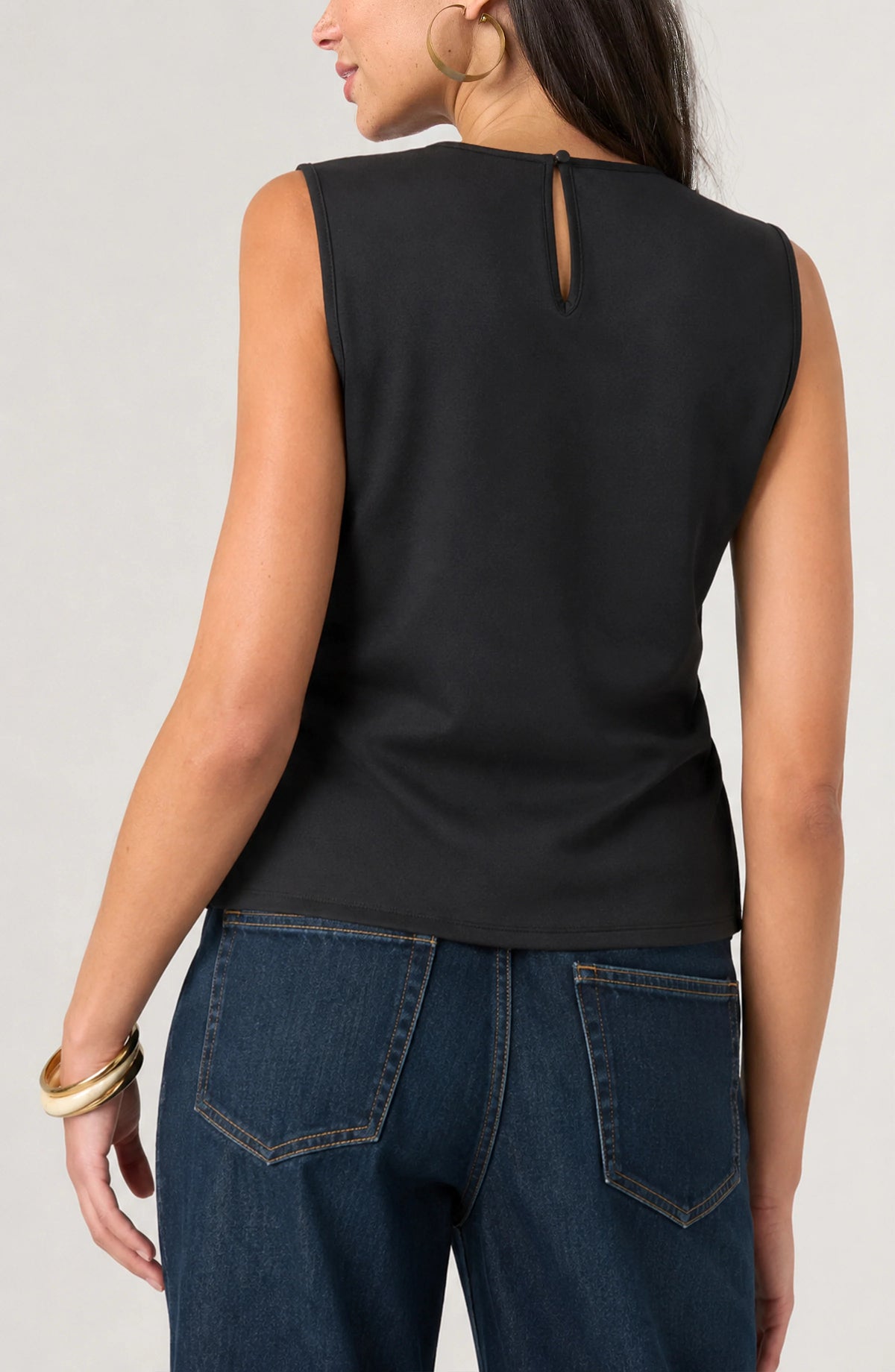 Liverpool Sleeveless Embellished Knit to Woven Tee