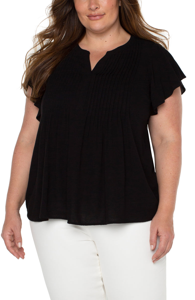 Liverpool Flutter Sleeve Popover Blouse w pin tuck (solid)