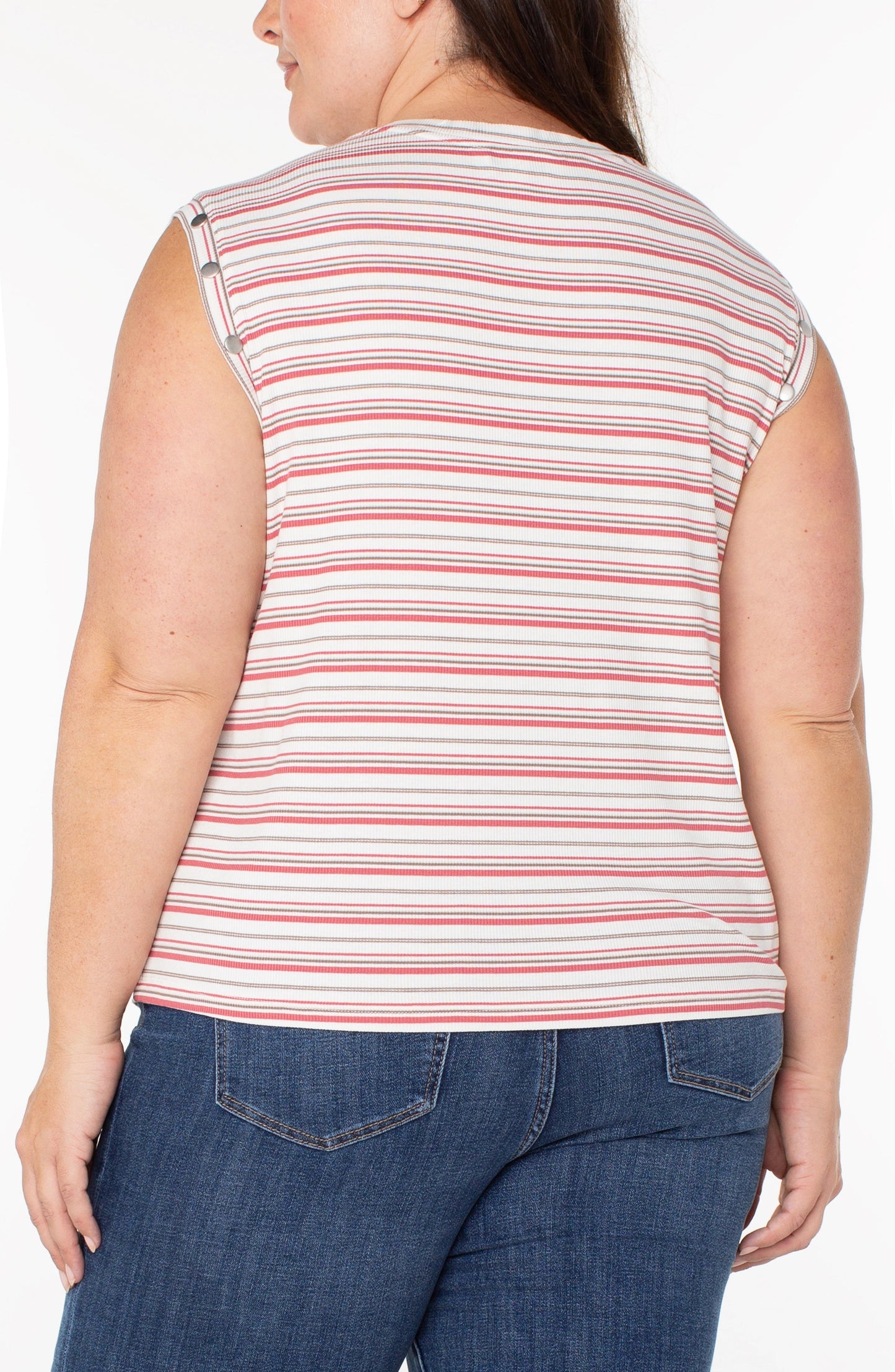 Liverpool Sleeveless Dolman Knit Top (Plus Size) (Pink Multi Stripe)