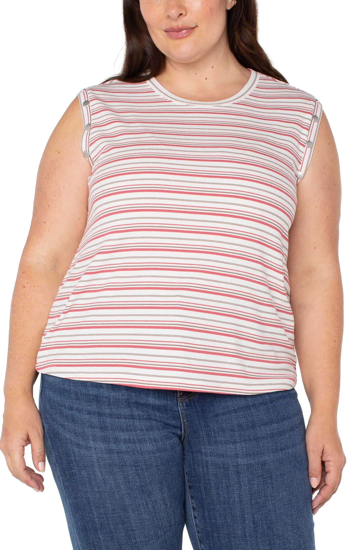 Liverpool Sleeveless Dolman Knit Top (Plus Size) (Pink Multi Stripe)