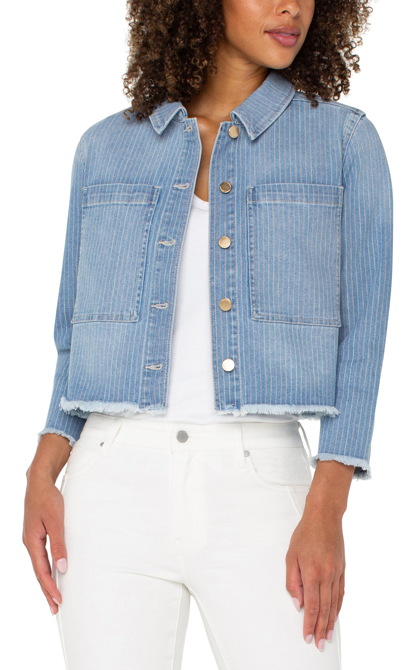 Liverpool Crop Shacket w Fray Hem Front