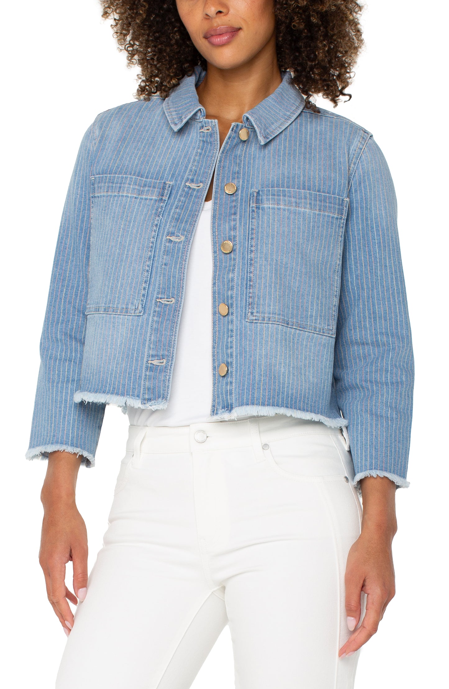 Liverpool Crop Shacket w Fray Hem Front 2