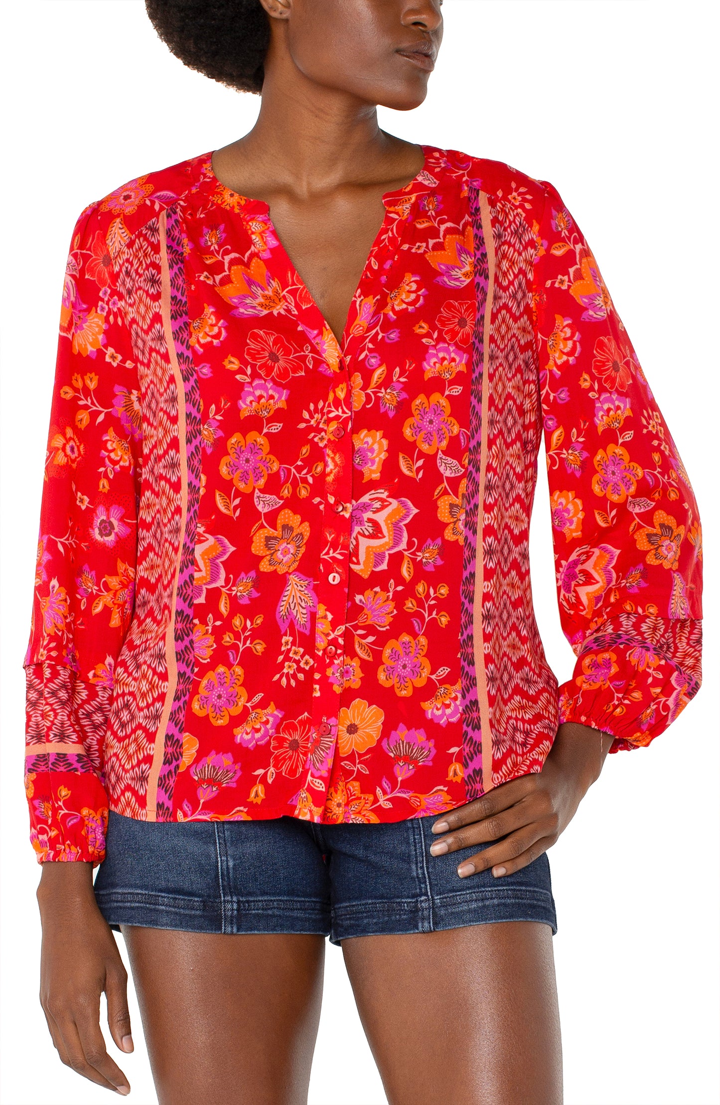 Long Sleeve Red Orange Floral Front