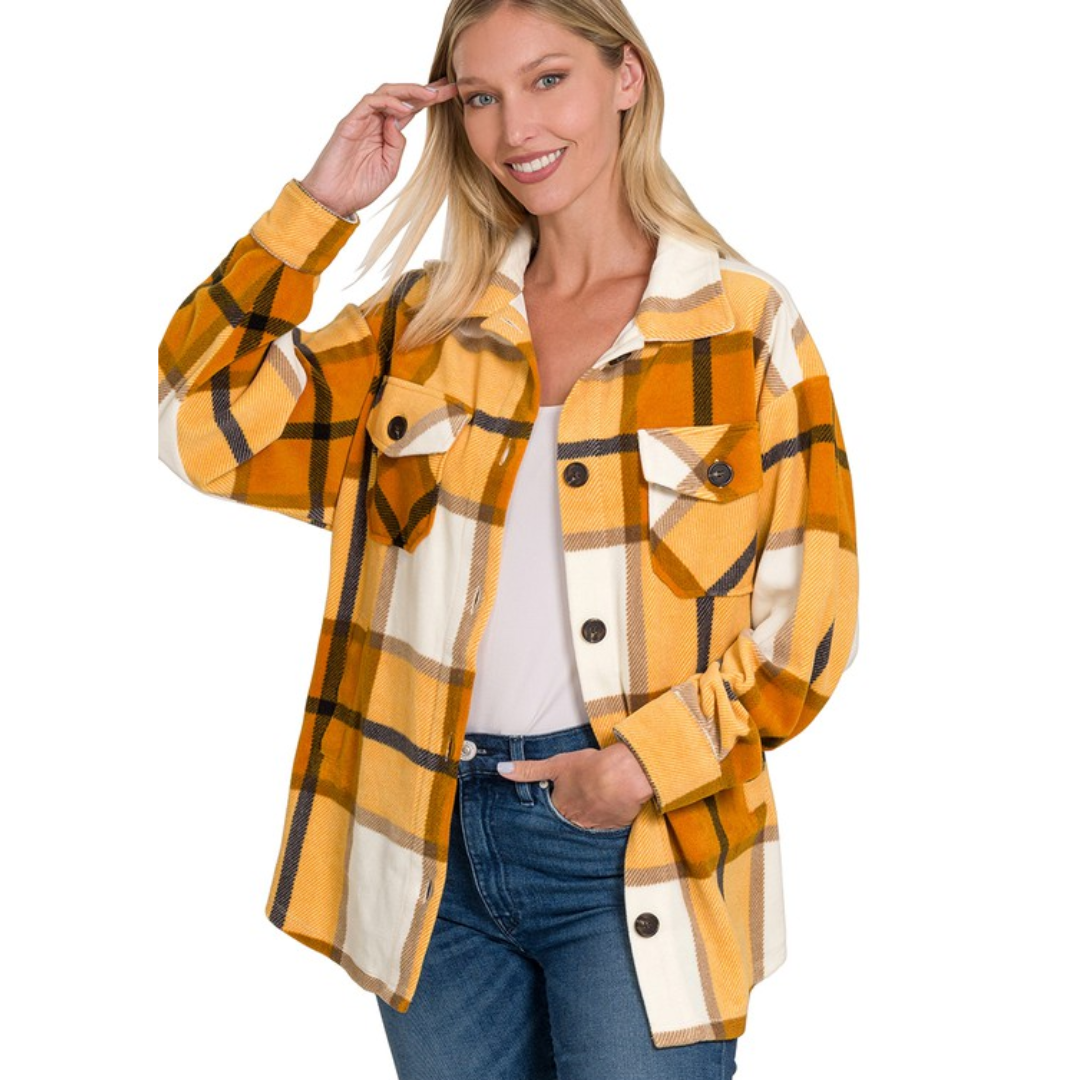 Oversized Plaid Fleece Shacket with Pockets