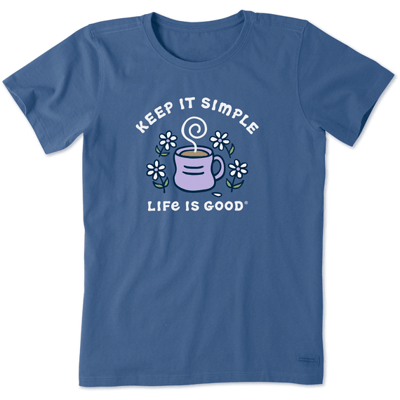 Life is Good Women's Keep it Simple Coffee and Daisies Short Sleeve Tee (Vintage Blue)