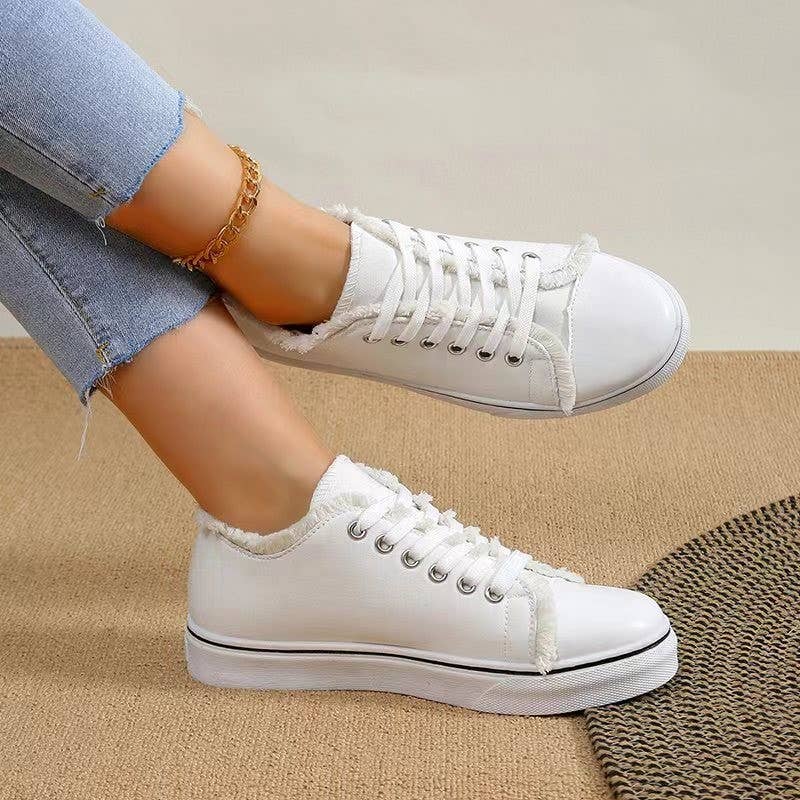 Solid Color Lace-up Canvas Flat Shoes