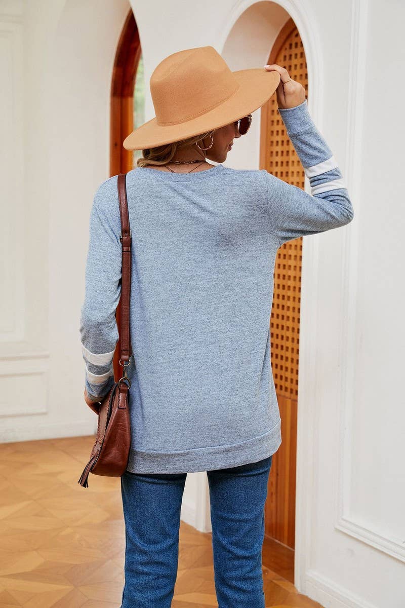 V-Neck Long Sleeved Contrast Color Top