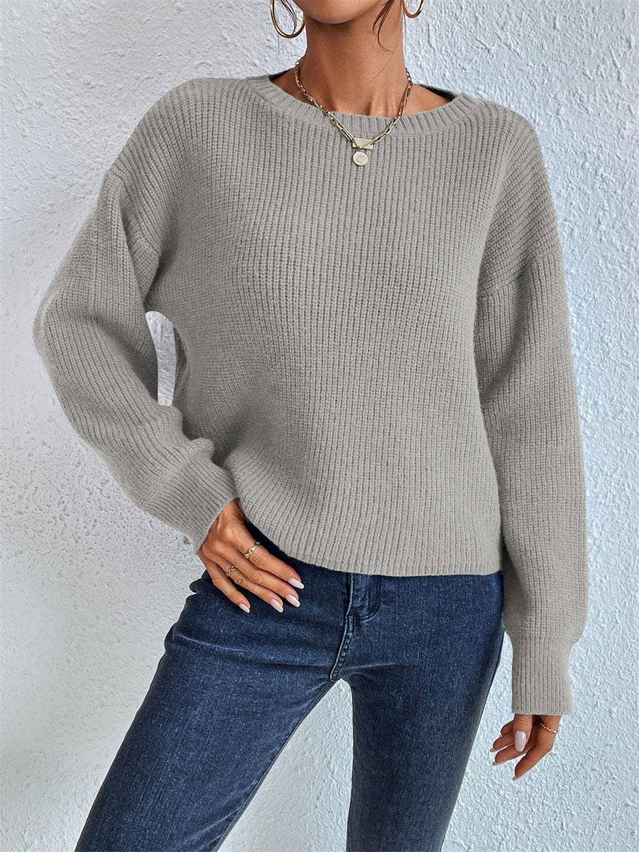 Solid Color Knit Sweater