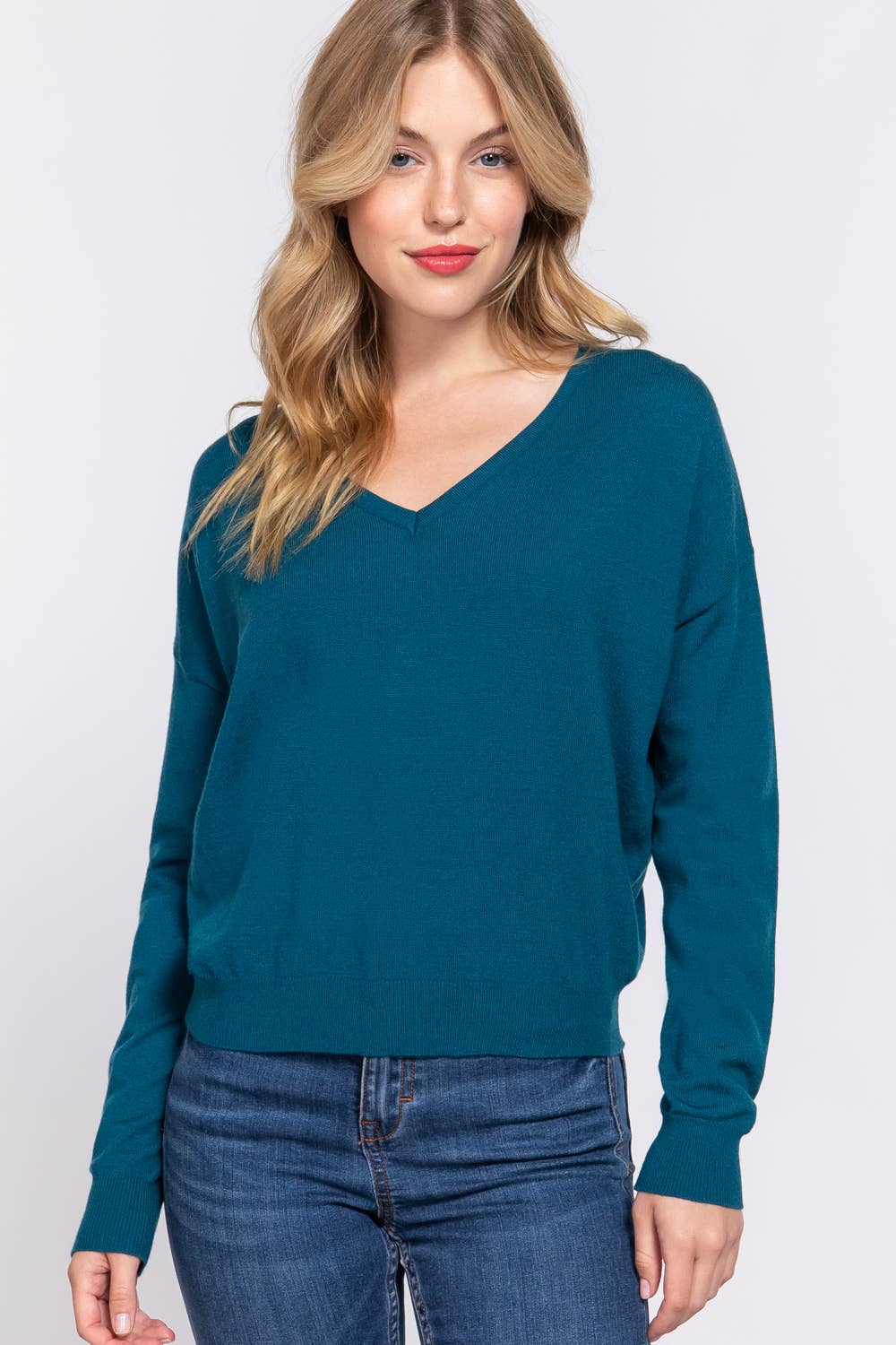 Long Sleeve V-neck Back Cross Strap Sweater