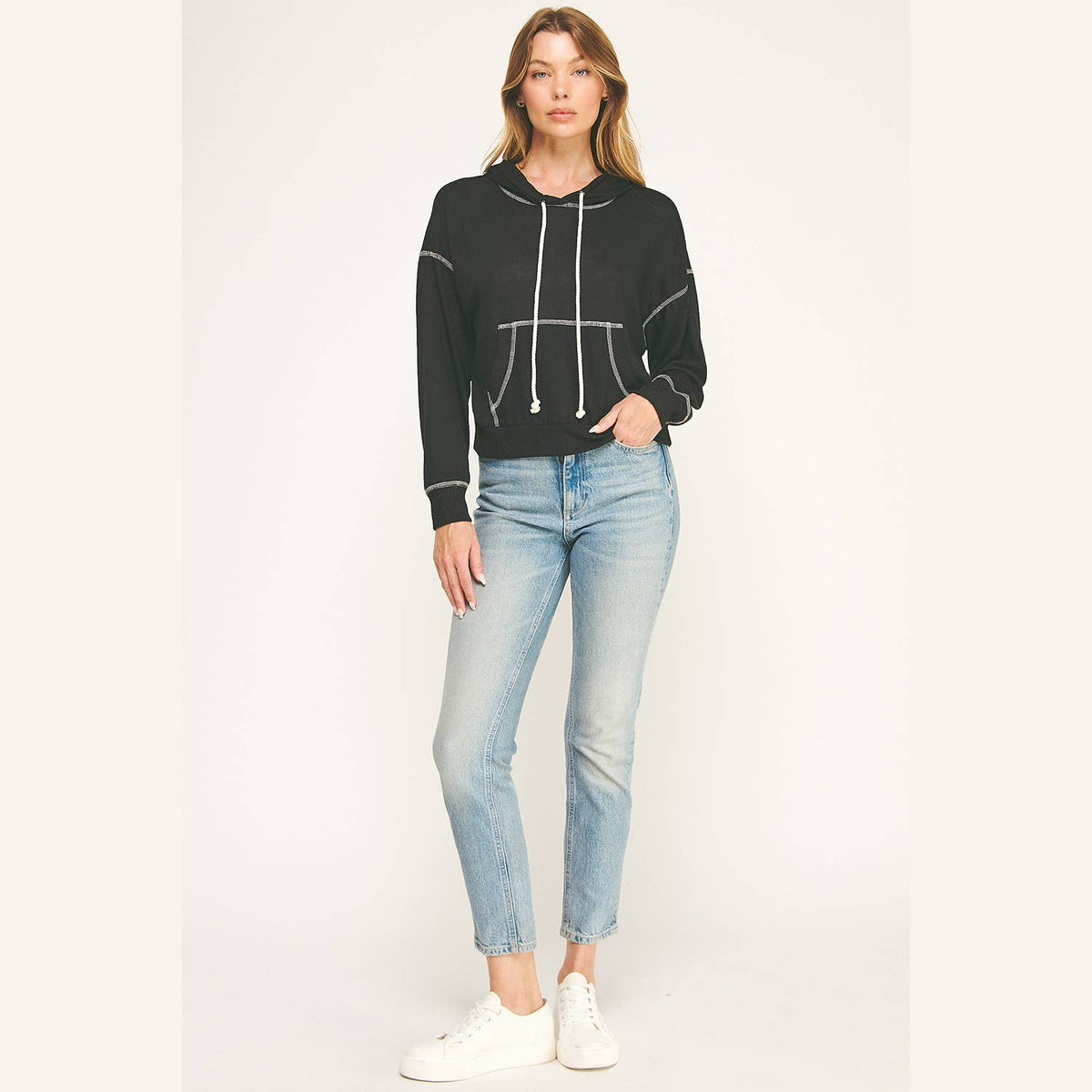 Urban Cozy Cuffed Hoodie Cropped Pullover