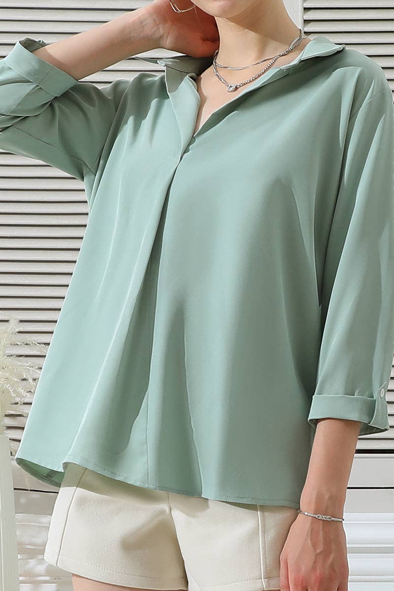 Johnny Collars 3/4 Sleeve Blouse Top With Pockets