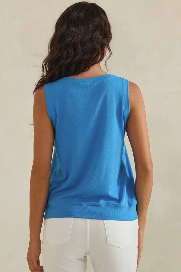 LuxeAir Ribbed Relaxed V-Neck Tank Top: Kelly Green / L