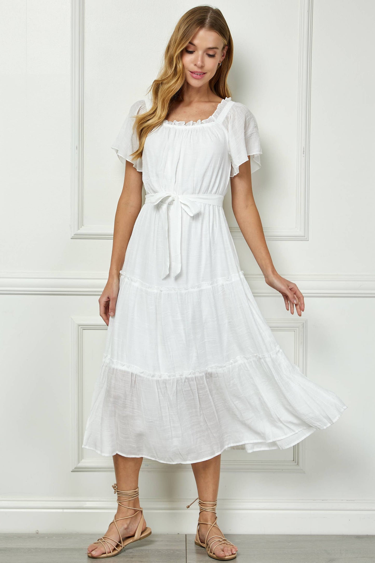 Ruffled Tiered Cropped Maxi Dress with Lining