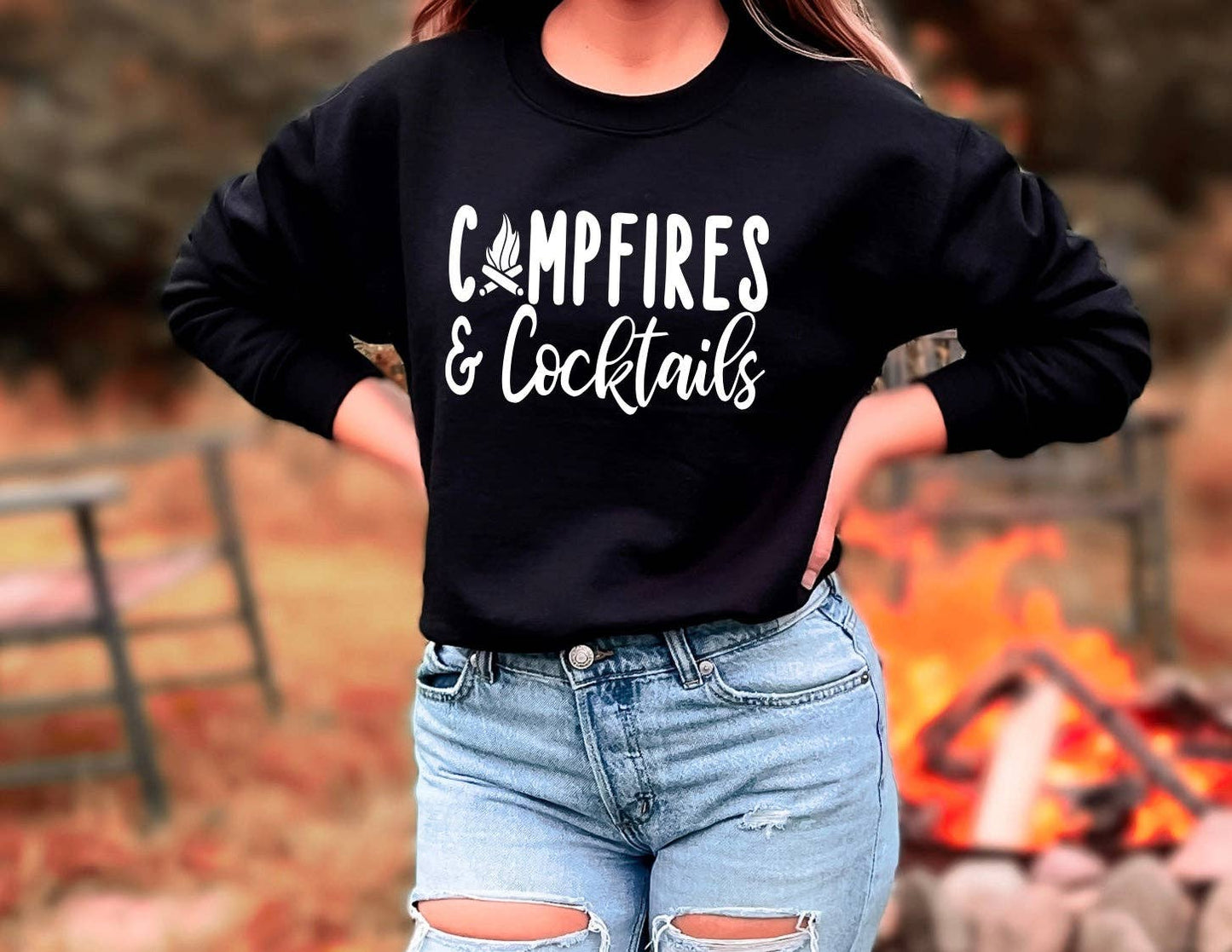 Campfires and Cocktails- Unisex Crewneck for Camping Lovers