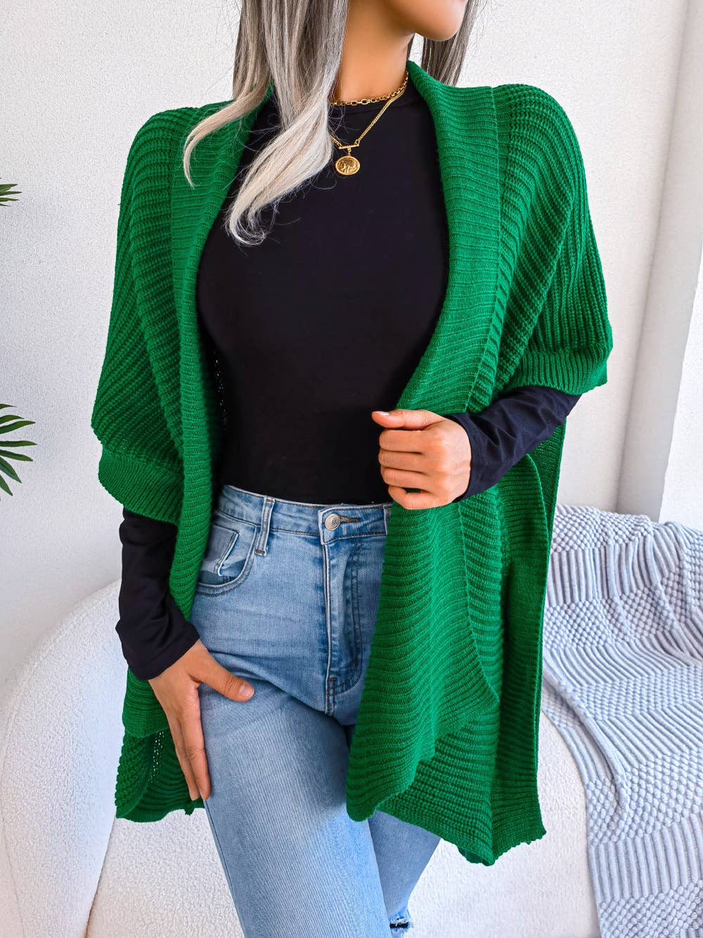 Lapel Half-Sleeved Sweater Cardigan