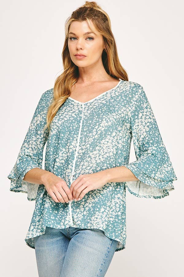 Floral V-neck Button Top Blouse