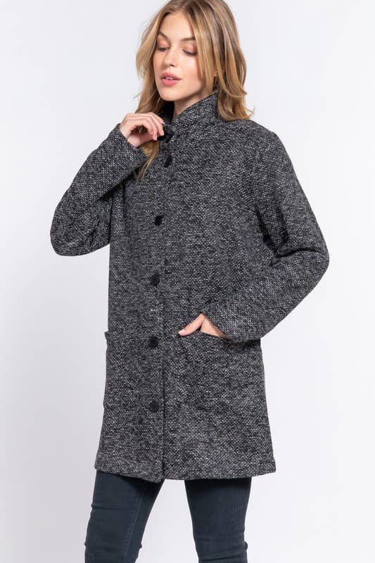 Long Sleeve High Neck Button Down Coat