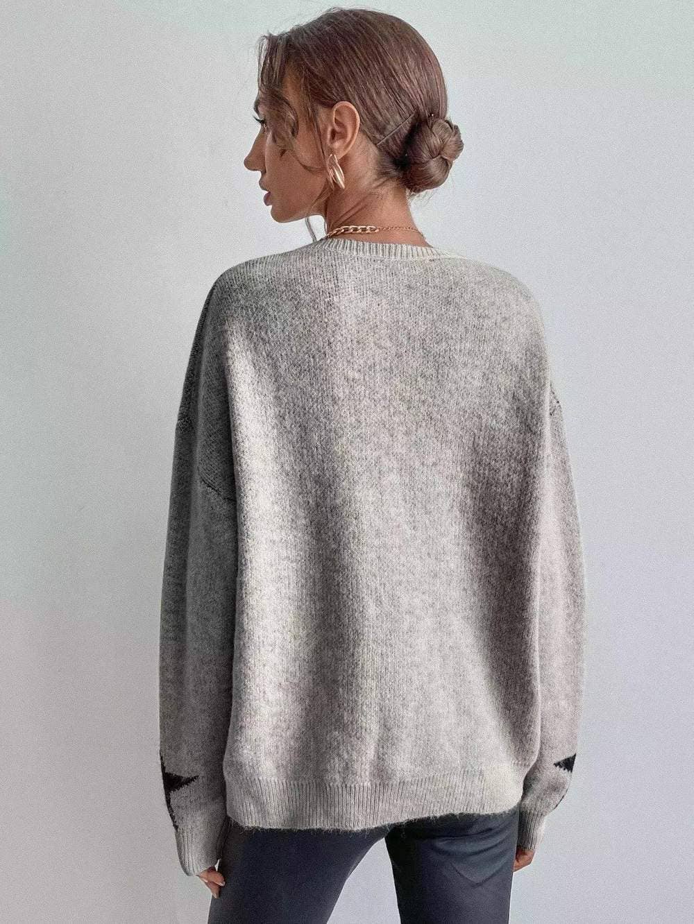 Drop Shoulder Star Pattern Sweater
