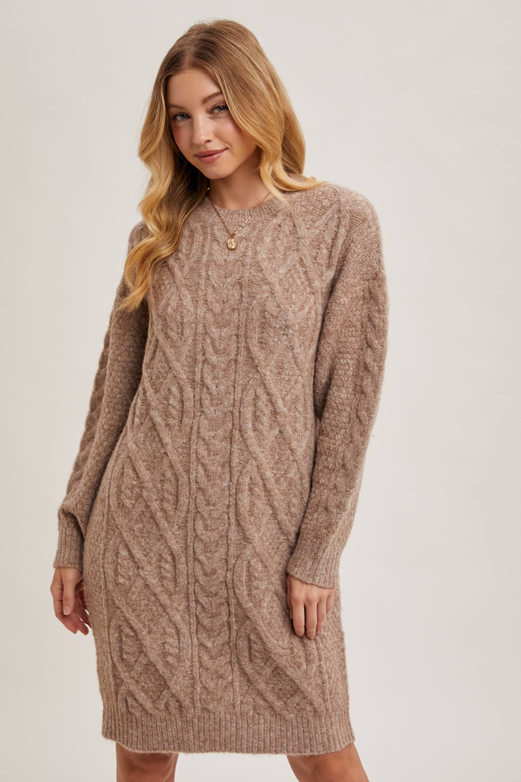 Cable Knit Sweater Midi Dress (Birch)