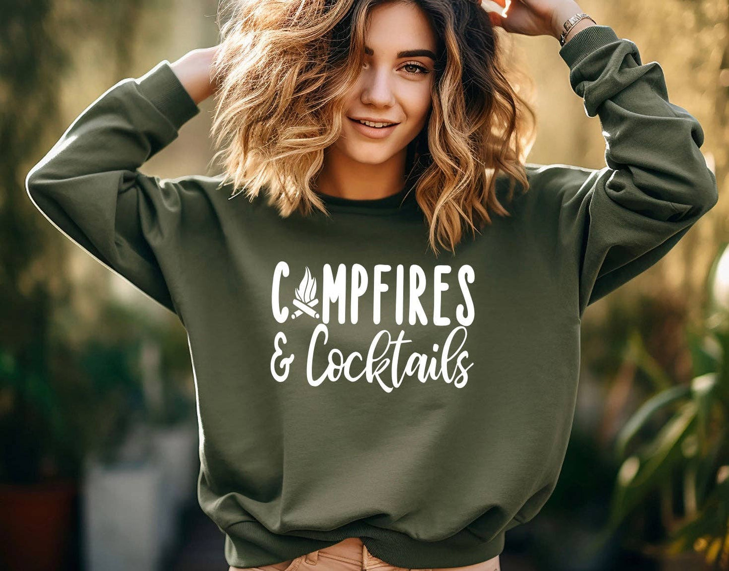 Campfires and Cocktails- Unisex Crewneck for Camping Lovers