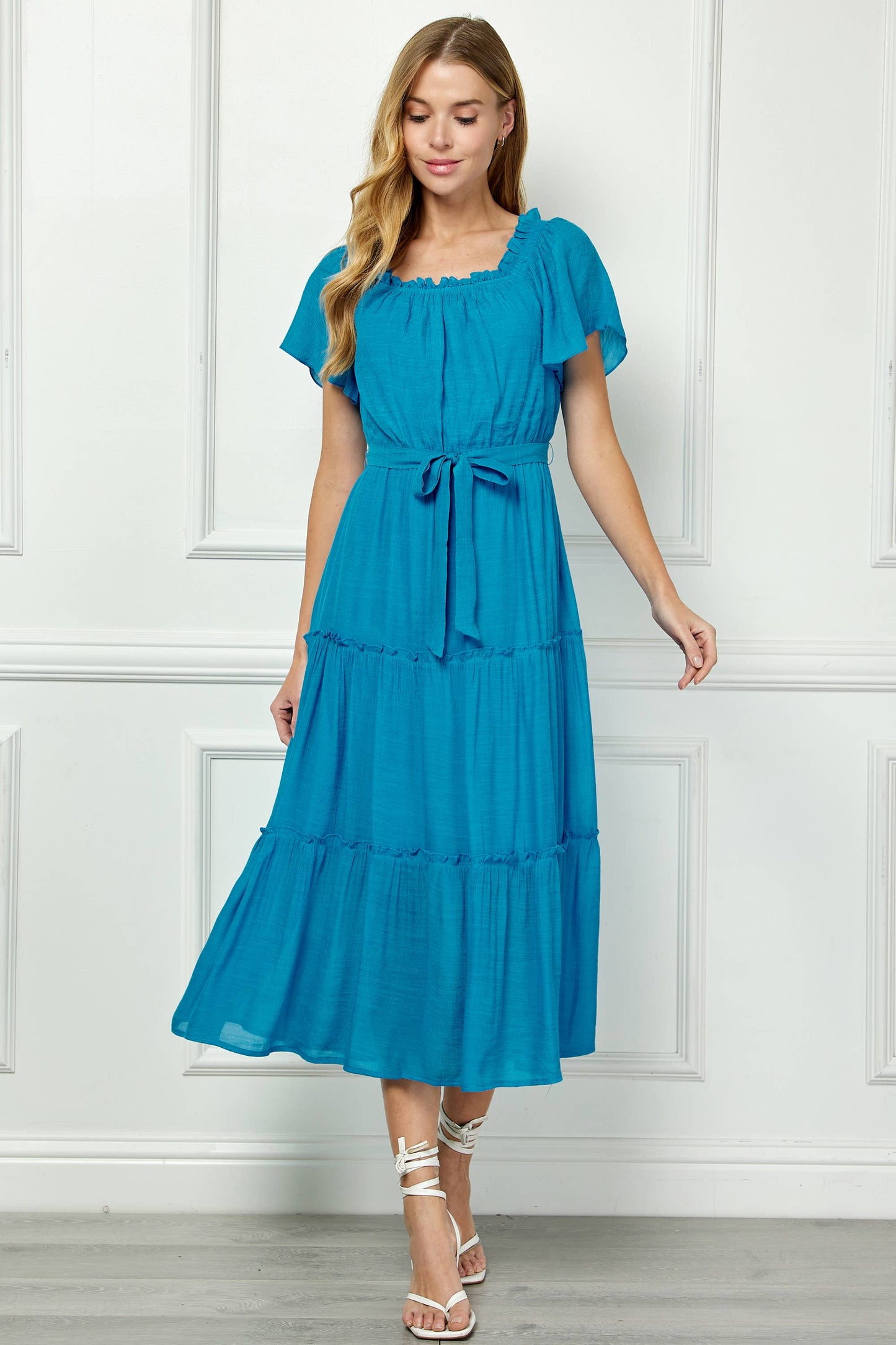 Ruffled Tiered Cropped Maxi Dress with Lining