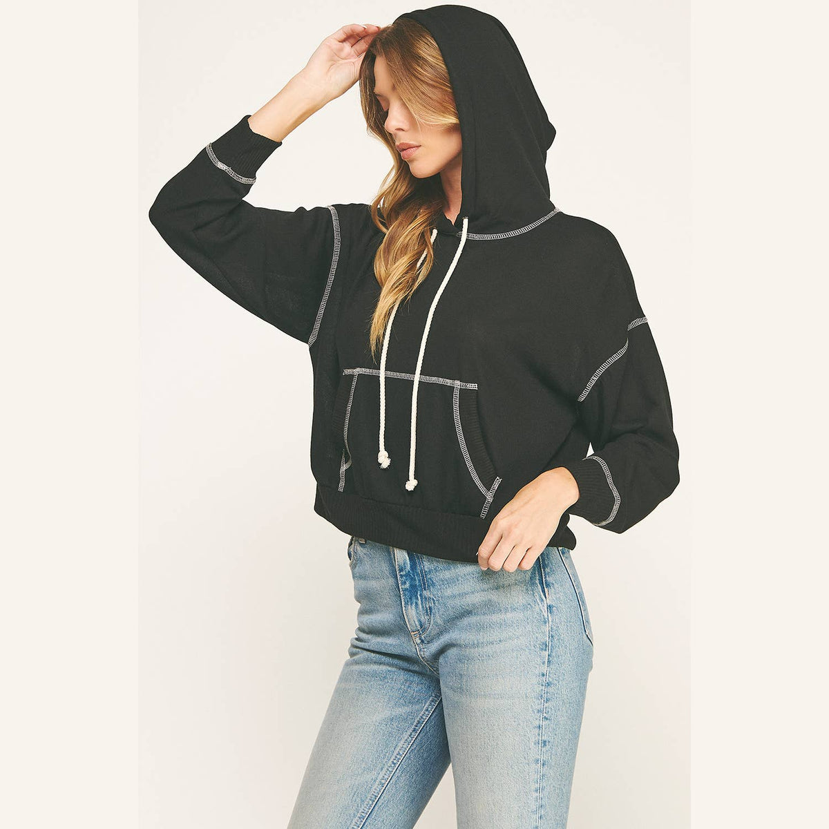 Urban Cozy Cuffed Hoodie Cropped Pullover