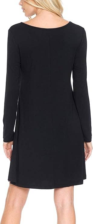 Women Long Sleeve Tunic Dress (Black)