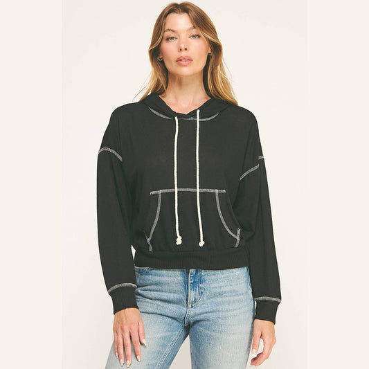 Urban Cozy Cuffed Hoodie Cropped Pullover