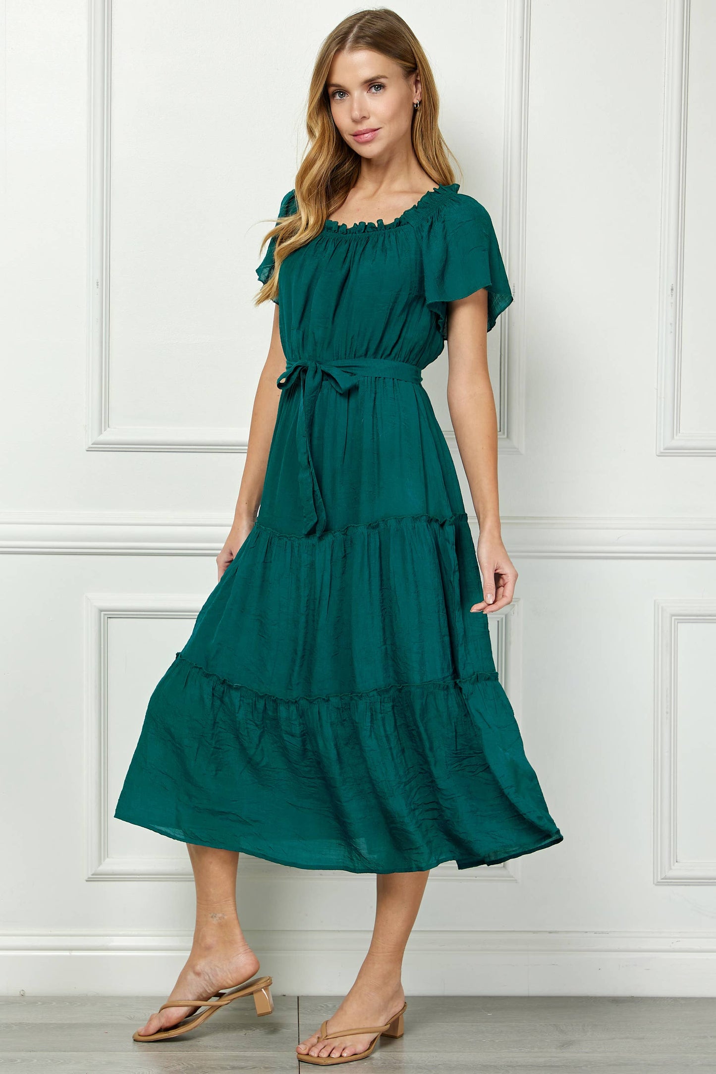 Ruffled Tiered Cropped Maxi Dress with Lining