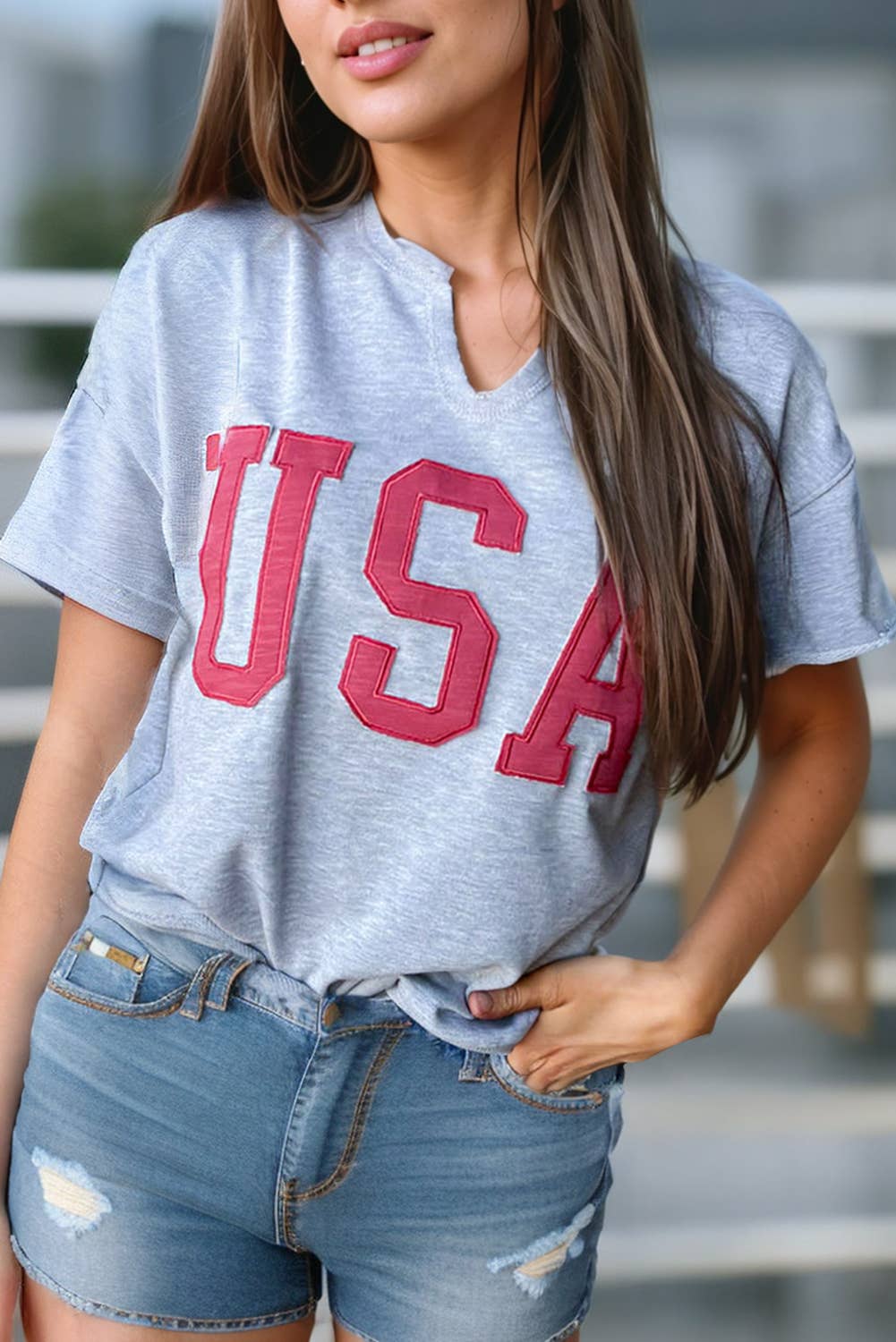 USA Lettering Patch Short Sleeve Graphic Tee