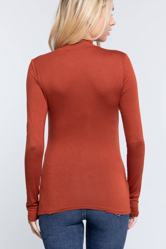 Long Sleeve Mock Neck Rayon Spandex Jersey Top