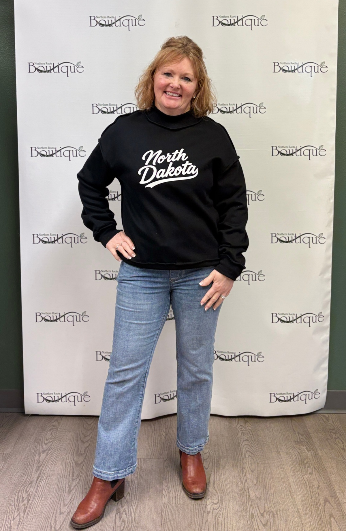 North Dakota Oversize Drop Shoulder Reversible Mock Neck Sweatshirt (black or kelly green)