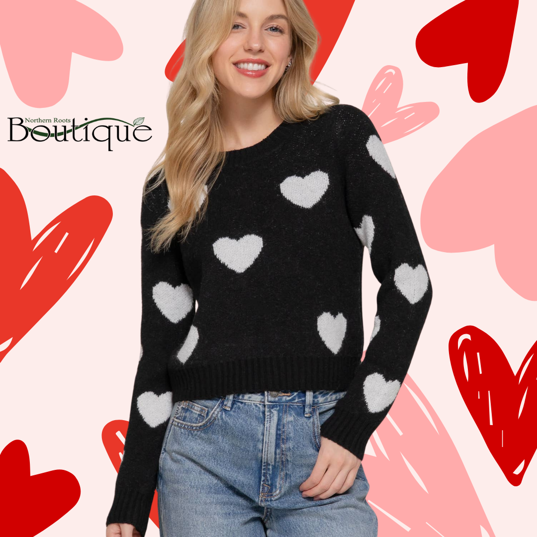 Long Sleeve Round Neck Heart Sweater