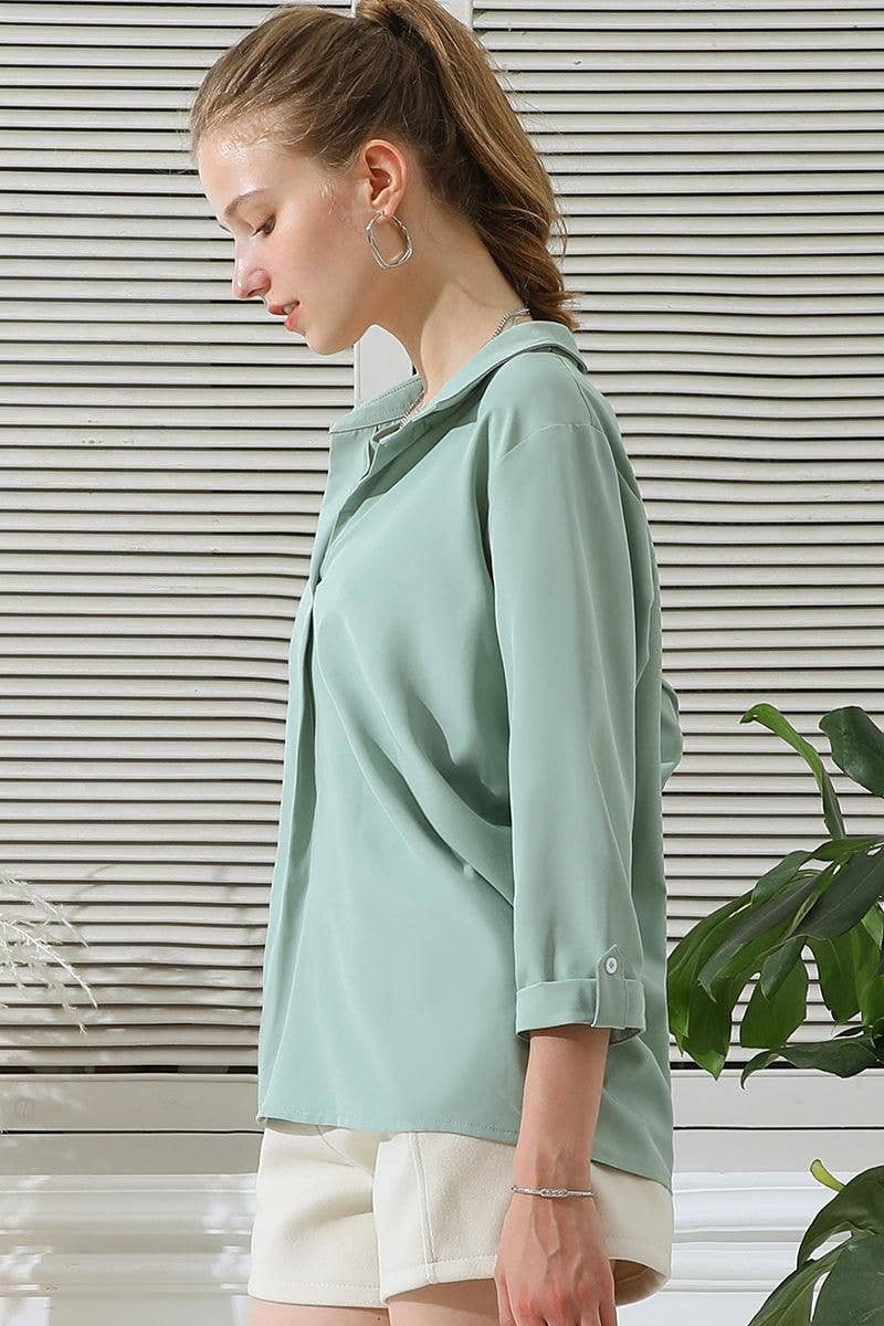 Johnny Collars 3/4 Sleeve Blouse Top With Pockets